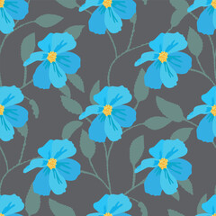 Vector Large scale retro vintage blue floral pattern