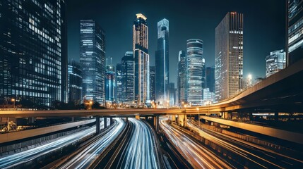 Fototapeta premium Urban nightscape with light trails.