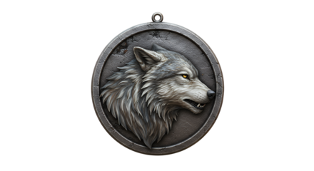 Wolf Medallion Carving Detailed Gray Scale Isolated Decorative Art
