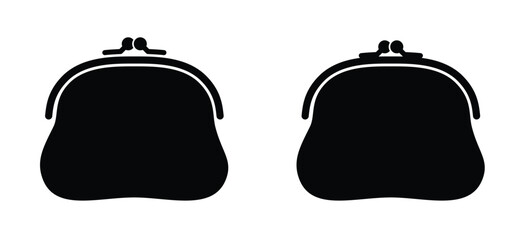 Cartoon old flosed wallet, purse or handbag. Retro purse for coins. For cash, money, finance concept. Flat icon in doodle style.