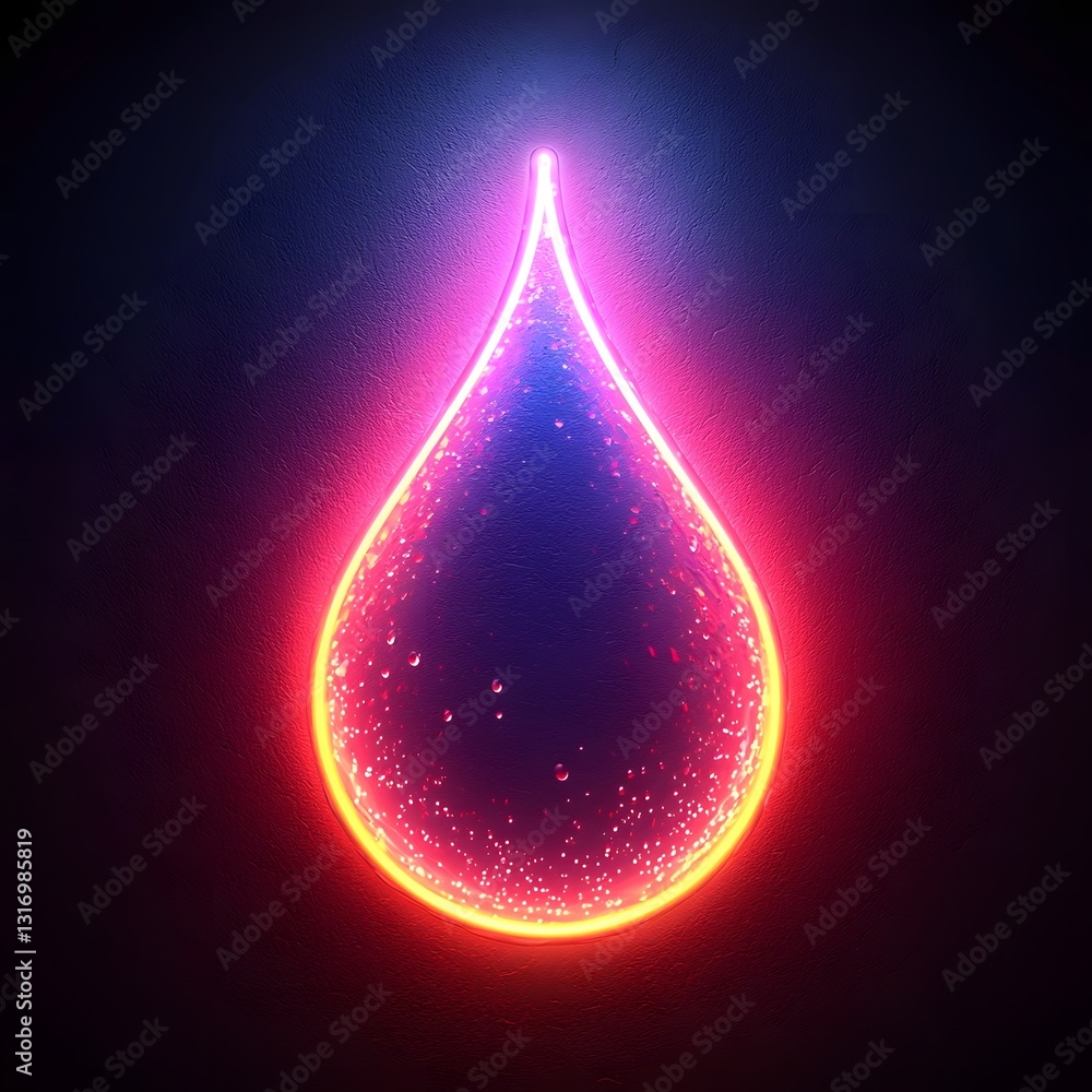Sticker minimalist glowing water drop icon surrounded by abstract circular gradients symbolizing energy and 