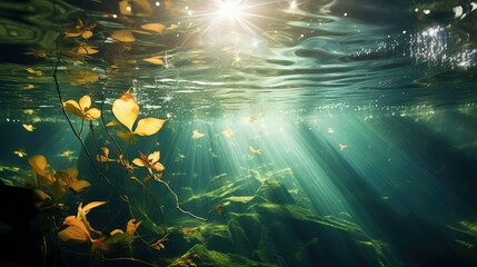 Fototapeta premium sunlight floating leaves