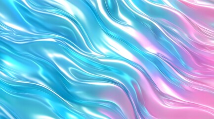 Obraz premium A futuristic, iridescent gradient with seamless waves of color shifting between neon blue, electric pink, and shimmering teal. The glossy, metallic texture gives a high-tech aesthetic, while