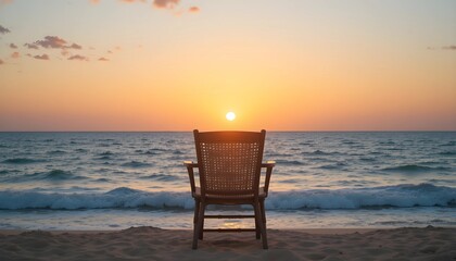 Over-the-Shoulder View of Chair Facing Ocean at Sunset