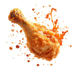 Crispy Chicken Drumstick with Hot Sauce Isolated on Transparent Background