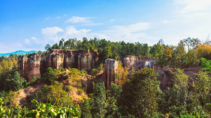 Pha Singh Leaw the wonder landscape of attractions natural phenomenon in Chiang Mai,Thailand. Canyon and green forest in nature. The sand stone mountain or canyon natural phenomenon cliff and pillars.