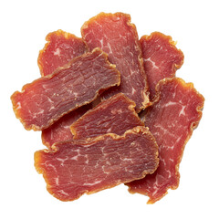 Slices and pieces of dried meat ready for snacking or cooking.