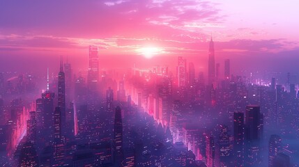 Fototapeta premium Abstract Futuristic City Skyline at Twilight with Skyscrapers and Gradient Sky