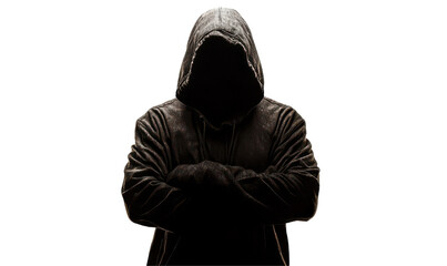 Mysterious Hooded Figure Standing in the Shadows Isolate on Transparent Background, cutout, png