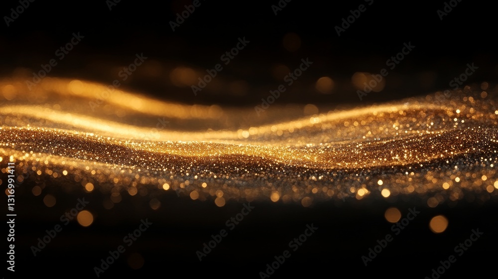 Aufkleber golden shimmering particles forming gentle waves, creating a luxurious and dreamy atmosphere. abstra