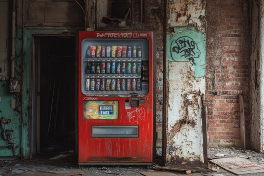 Abandoned Vending Machine in Decaying Urban Environment - Powered by Adobe