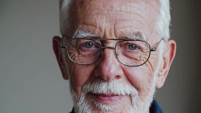 Elderly Man Gradually Smiling and Looking at Camera