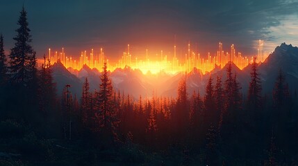 Serene Mountain Landscape Merging with Glowing Financial Growth Chart Sustainable Financial Prosperity Concept