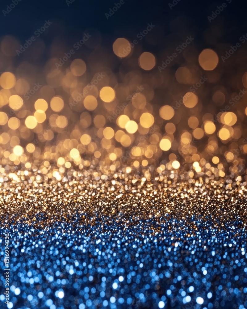 Poster elegant bokeh background with shimmering gold and blue glitter creating a magical and festive atmosp
