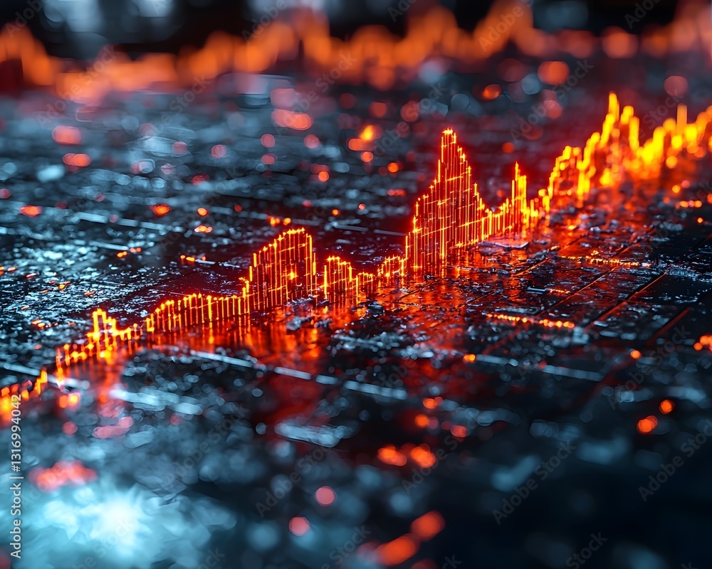 Poster glowing dynamic data graph shattering through glass ceiling symbolizing financial growth and limitle