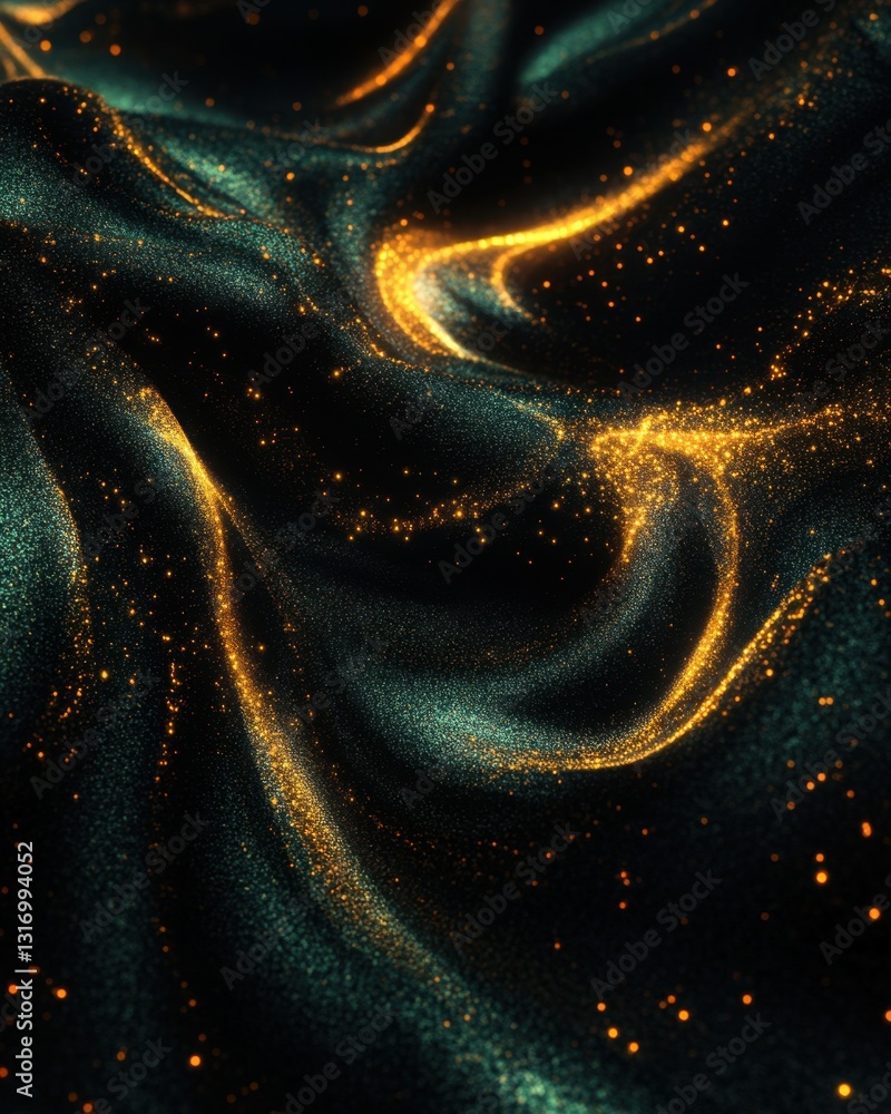 Aufkleber abstract dark teal fabric with flowing golden light trails creates a luxurious and elegant texture b
