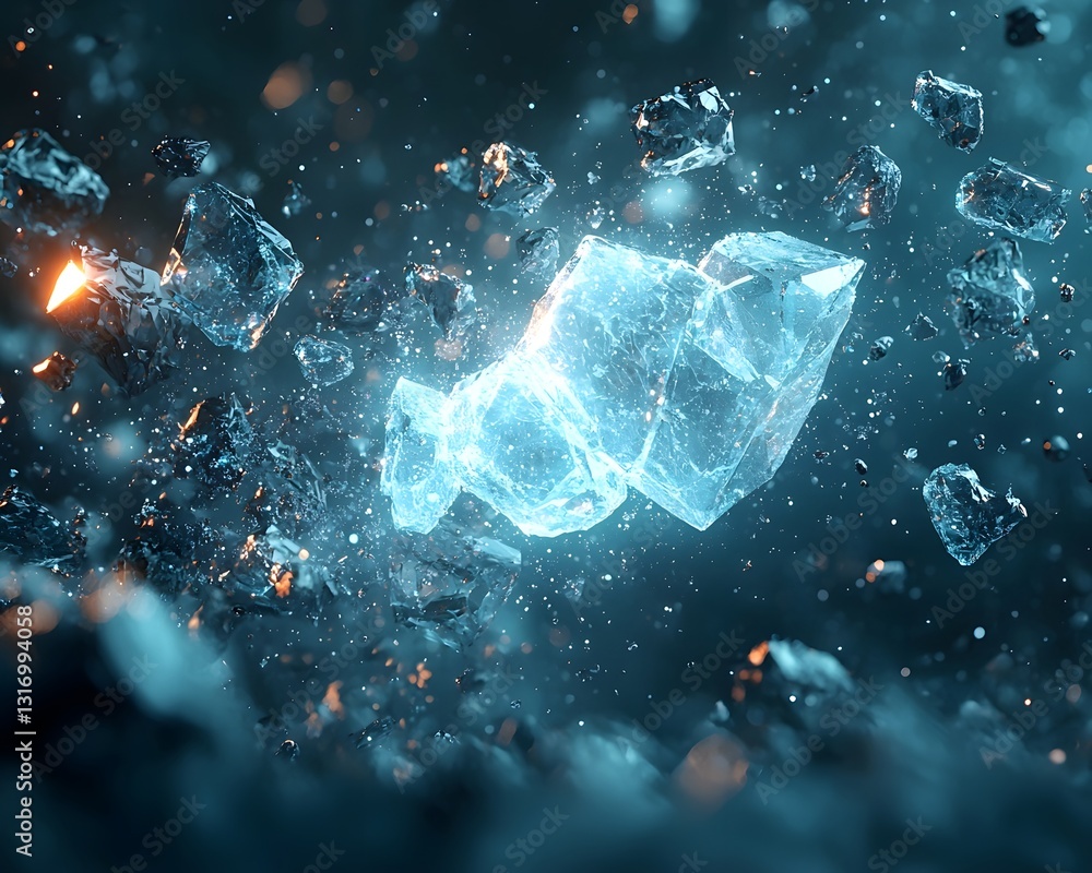 Poster glowing data graph shattering financial ceiling symbolizing breakthrough and growth