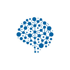 modern human brain in low poly particles tech style Logo design. Brain Tech Logo Design Vector design.