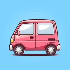 Pink Van Illustration on Light Blue
