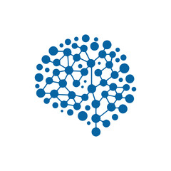 modern human brain in low poly particles tech style Logo design. Brain Tech Logo Design Vector design.