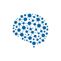 modern human brain in low poly particles tech style Logo design. Brain Tech Logo Design Vector design.