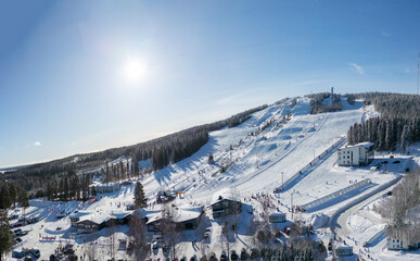 Vuokatti winter sport area in Sotkamo, Finland at wintertime