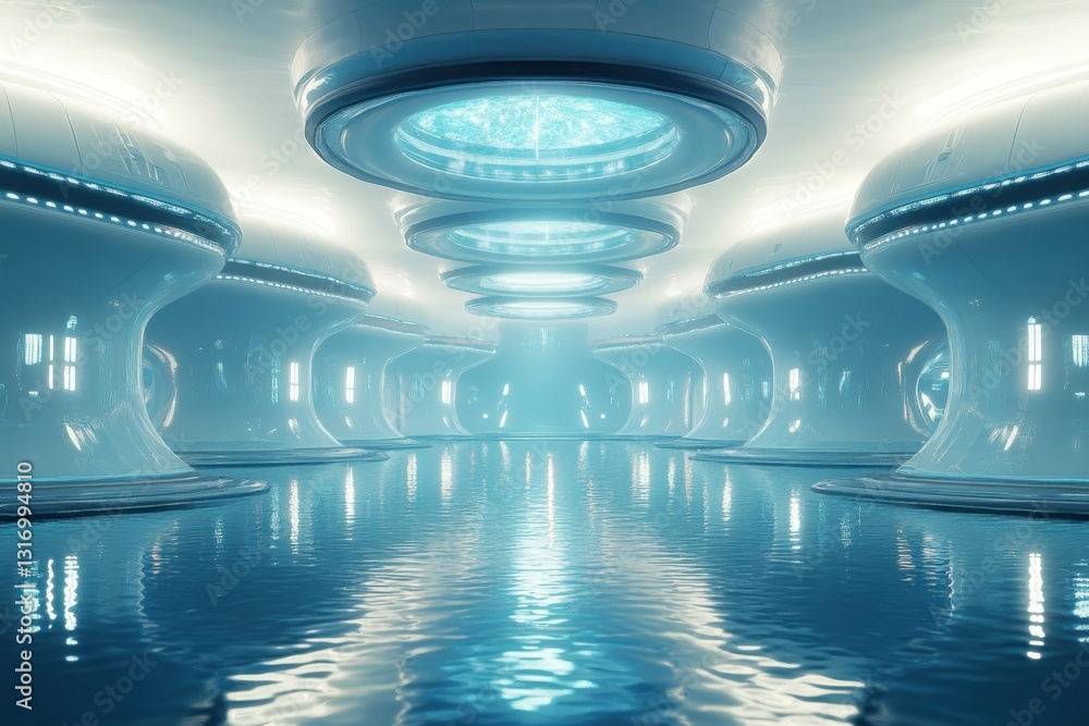 Aufkleber futuristic scifi scene with multiple repetitions highly evolved underwater alien civilization thrivi