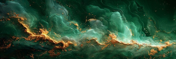 Abstract Green Background with Gold Grunge Texture and Clean Lines