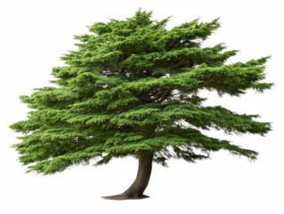 A large tree with green leaves stands alone on a white background. The tree is the main focus of the image, and its size and color make it stand out against the white background