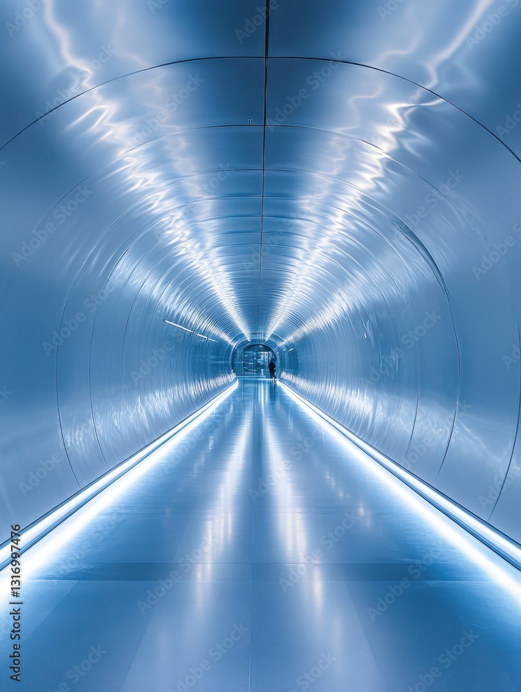Aufkleber captivating perspective of a futuristic tunnel with luminous lighting and a solitary figure at the e