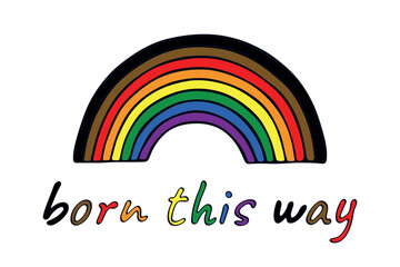 Colorful rainbow shape Gay pride flag Happy pride day LGBTQ community Pride Month Vector hand drawn doodle for posters, stickers, logo, cards
