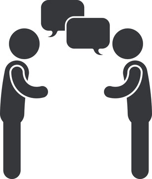 Isolated pictogram two people talking with message bubble symbol, emphasizing convertation, communication and interaction