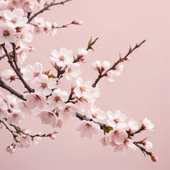 Fototapeta premium Cherry Blossom Branches in Full Bloom on Soft Pink Background