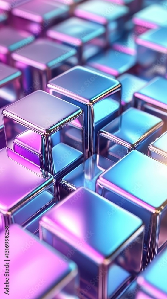 Poster abstract close-up of shiny cubes with colorful light reflections