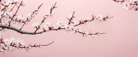 Cherry Blossom Branches on Soft Pink Background