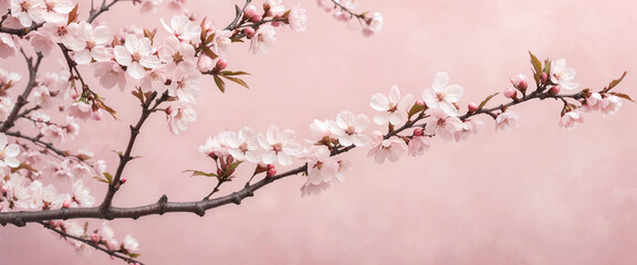 Cherry Blossom Branches in Full Bloom: A Soft Pink Spring Scene