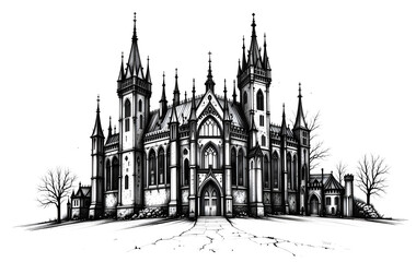 Fototapeta premium Majestic Fairytale Castle Sketch on White Background