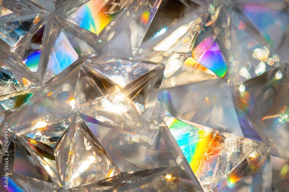 Poster sparkling crystal prisms reflecting colorful light patterns