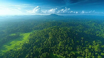Fototapeta premium Lush Rainforest Canopy, Aerial View, Sunrise