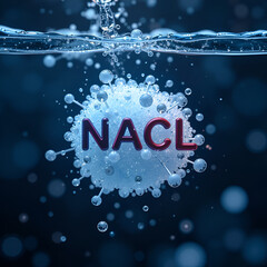 Create an image of a salt molecule (nacl) dissociating in water, highlighting the ionic bonds between sodium and chloride ions. Ionic. Illustration