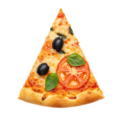 Slice of pizza loaded with toppings for a classic favorite meal.
