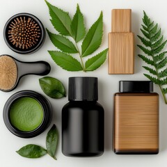Natural Beauty Products and Skincare Tools on White Background