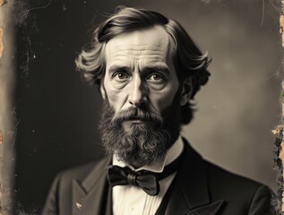 Stern gentleman posing for vintage portrait in formal attire