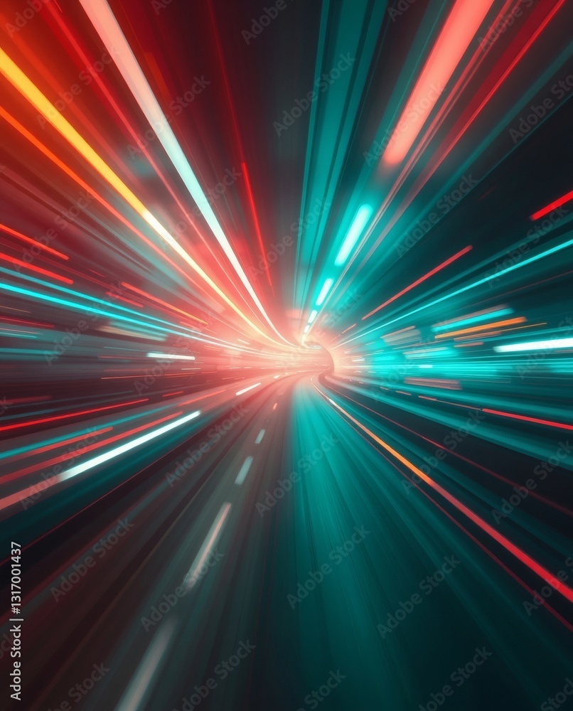 Poster a vibrant and dynamic light trails with red and blue colours create a sense of speed and motion