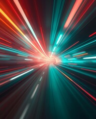 a vibrant and dynamic light trails with red and blue colours create a sense of speed and motion