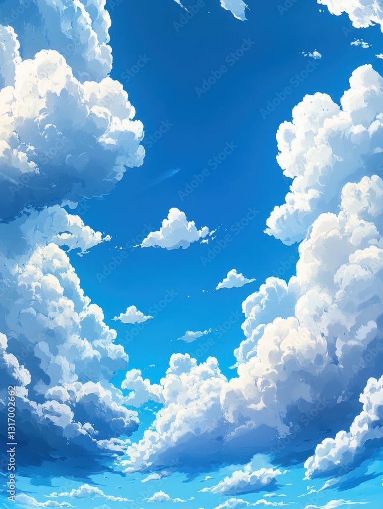 Aufkleber serene skies with fluffy clouds creating a dreamy atmosphere in a bright sunny day artistic renderin