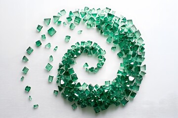 Swirling emerald shards create a mesmerizing pattern of nature's beauty on a delicate background