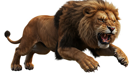 Roaring Lion Charging Forward with Fierce Expression Isolated Animal