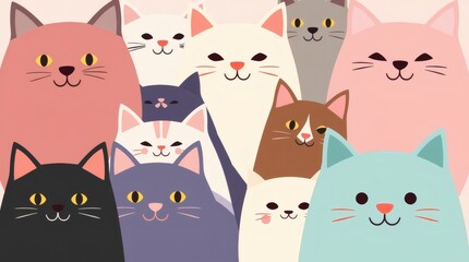 Cute Cats Group Illustration