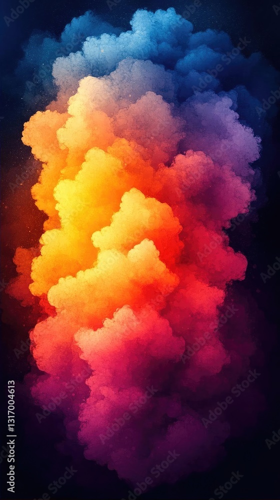 Poster vibrant abstract cloud formation in a dark background with a colorful gradient effect